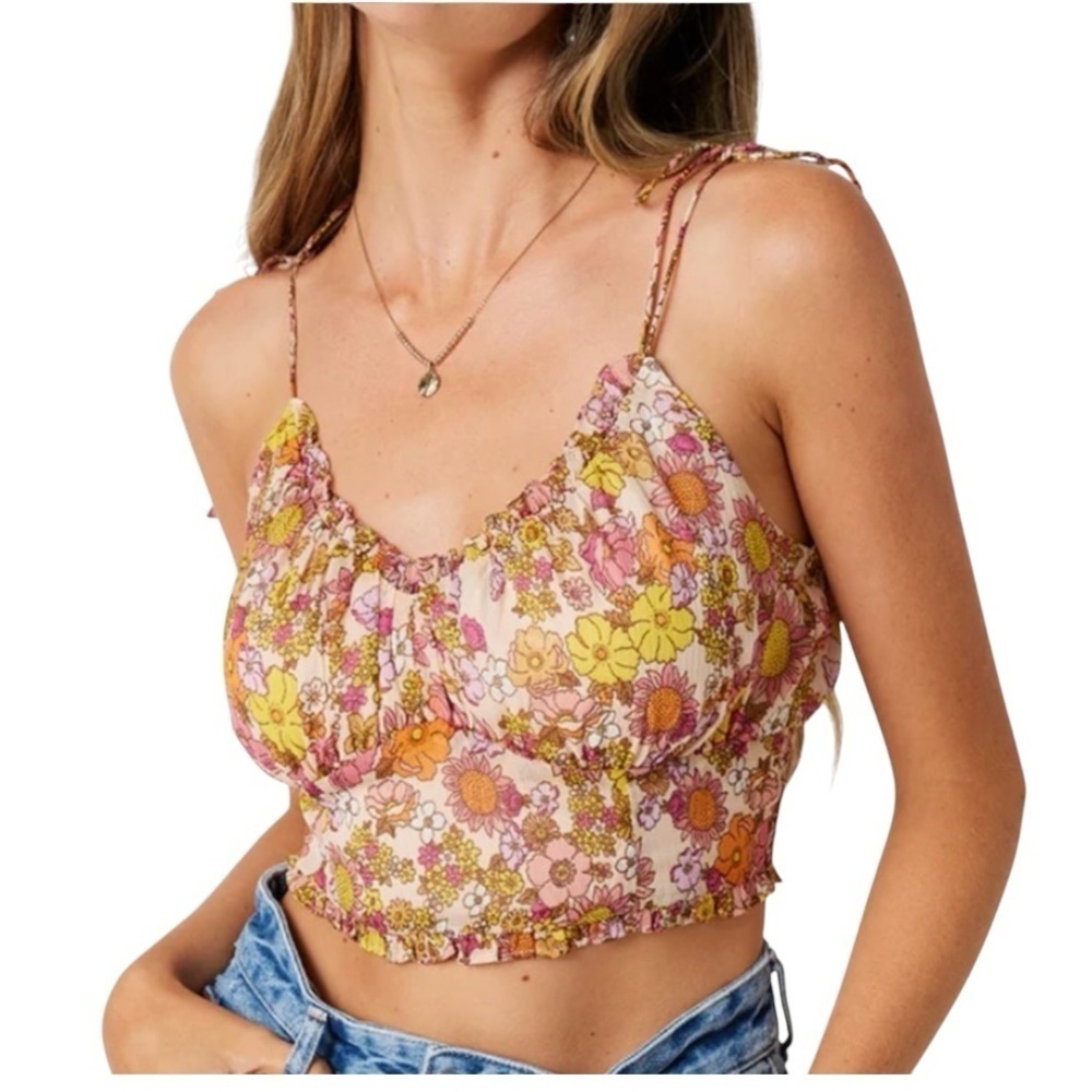PATRONS OF PEACE floral ruffled cropped bustier top - women’s medium